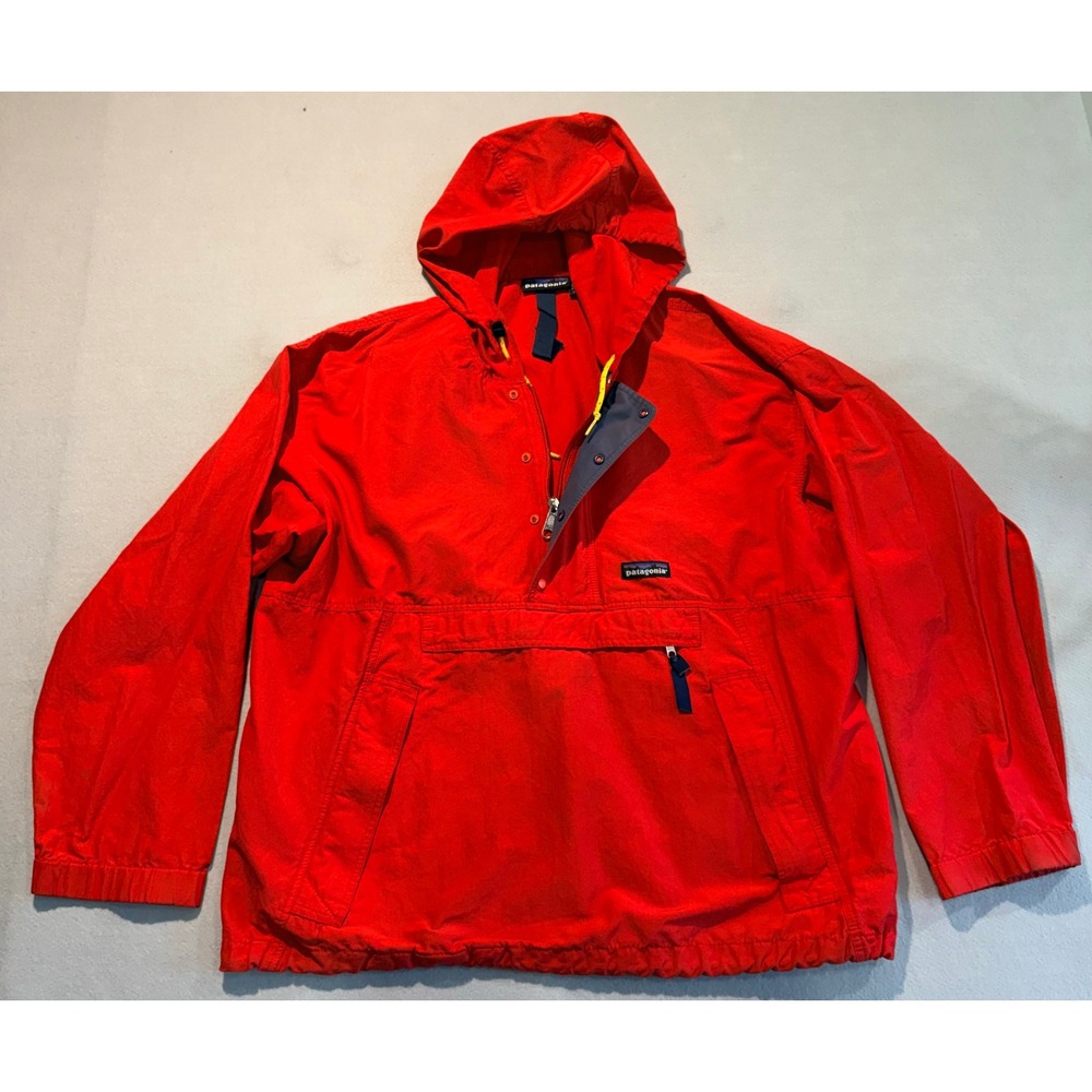 Vintage 90's Patagonia Women Anorak Windbreaker Hooded Jacket Red Quarter Zip XS